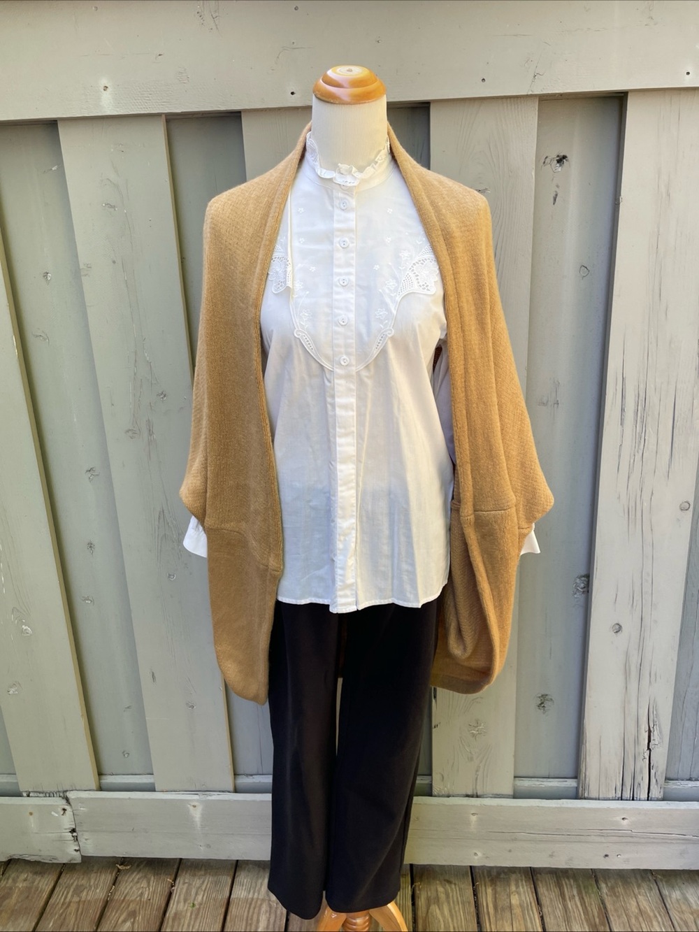Harve Bernard Camel Open-Front Womens Sweater Cardigan